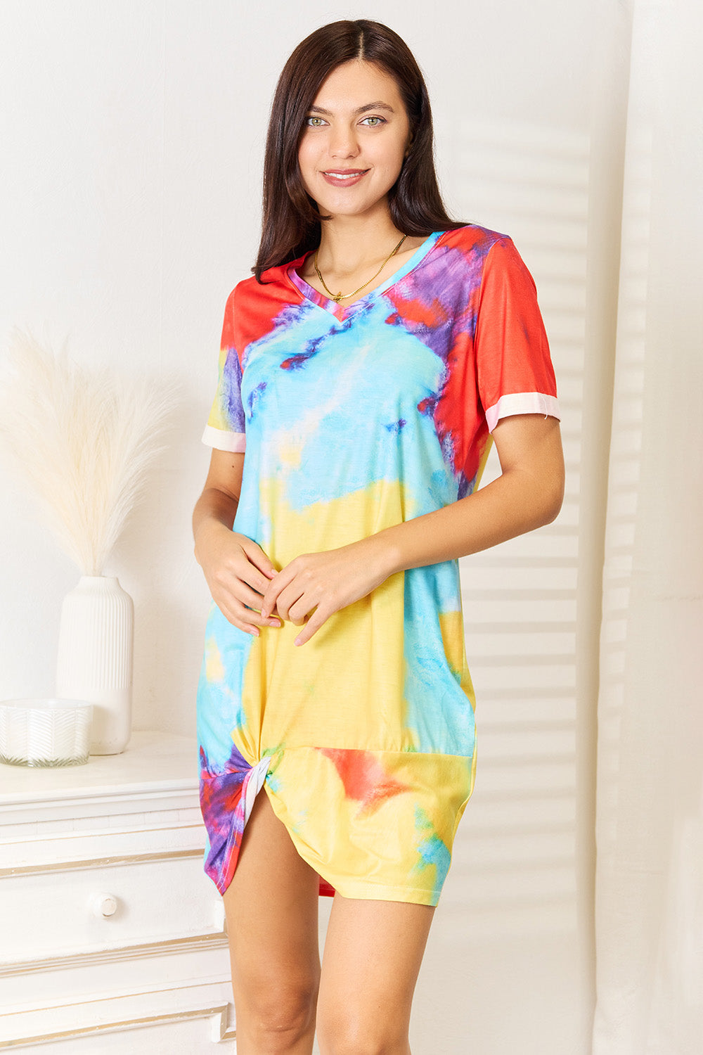 Tie-Dye V-Neck Twisted Dress